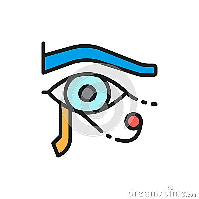 Eye of Horus, ancient egyptian moon flat color line icon. Vector Illustration