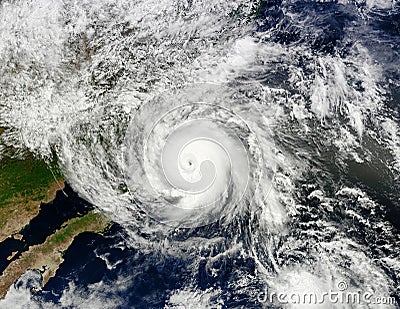 Eye of the Hurricane. Hurricane on Earth. Typhoon over planet Earth. View from outer space. Elements of this image Stock Photo