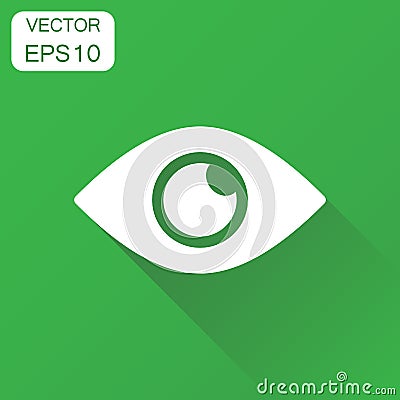 Eye icon. Business concept eyesight pictogram. Vector illustration on green background with long shadow. Vector Illustration