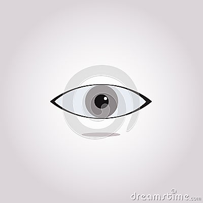 Eye icon. Simple black eye sign in flat style isolated on grey background. Simple vector symbol for web site design or button to Stock Photo