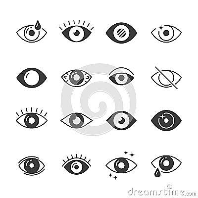 Eye icons. Human eyes, vision and view signs. Visible, sleep and observe vector symbols Vector Illustration