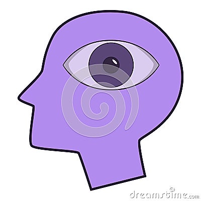 Eye inside human head icon, cartoon style Vector Illustration