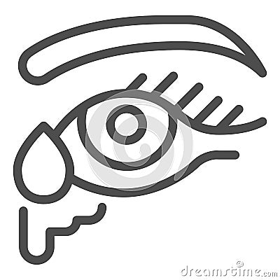 Eye lacrimation line icon, Allergy symptoms concept, excessive watering of the eyes sign on white background, Tear in Vector Illustration