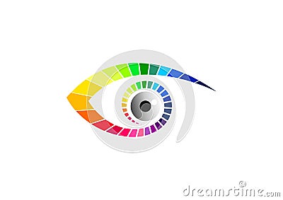 Eye logo, optic symbol, fashion glasses icon, beauty visual brand, luxury vision graphic, and contact lens concept design Vector Illustration