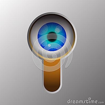 Eye Looking through a keyhole. Cartoon Illustration