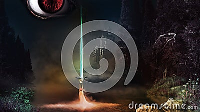 Eye and magic sword Stock Photo