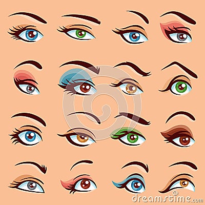 Eye Makeup Icons Set Vector Illustration