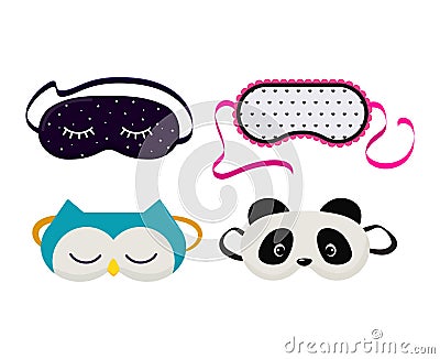 Eye mask vector sleeping night accessory relax resst in traveling illustration set of face sleepy protection cartoon Vector Illustration