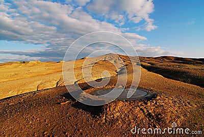 Twilight on the mud volcano,buzau-romania Stock Photo