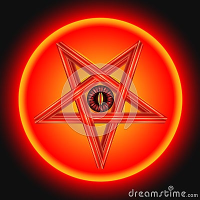 The Eye of Satan in Metal Pentagram. Vector Illustration