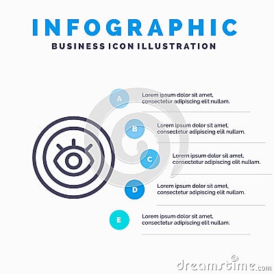 Eye, Service, Support, Technical Line icon with 5 steps presentation infographics Background Vector Illustration