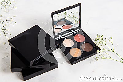 Eye shadow palettes on grey background. Professional Make up and Beauty. Beautiful Make-up concept. Visagist Stock Photo