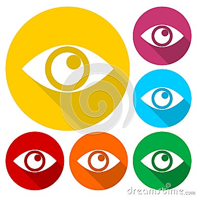 Eye sign icons set with long shadow Vector Illustration