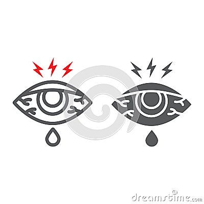 Eye sore line and glyph icon, body and injure, eye redness sign, vector graphics, a linear pattern on a white background Vector Illustration