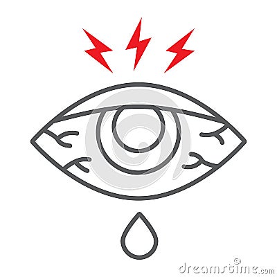 Eye sore thin line icon, body and injure, eye redness sign, vector graphics, a linear pattern on a white background. Vector Illustration