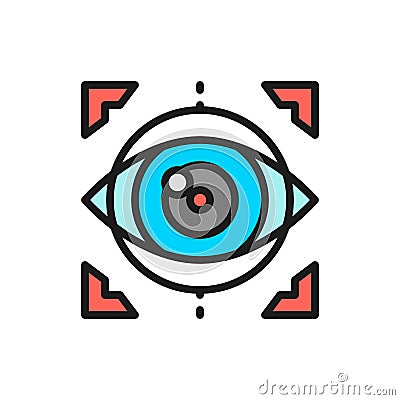 Eye surgery, lens replacement, laser vision correction flat color line icon. Vector Illustration