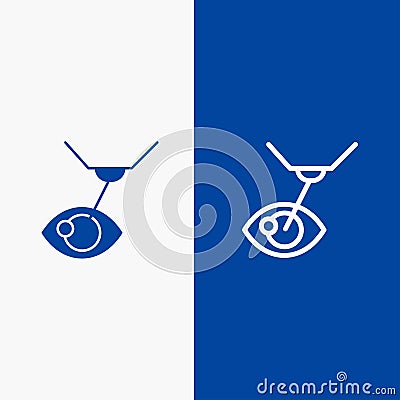 Eye Surgery, Eye Treatment, Laser Surgery, Lasik Line and Glyph Solid icon Blue banner Line and Glyph Solid icon Blue banner Vector Illustration