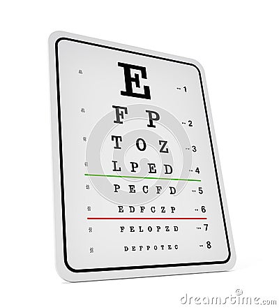 Eye test chart isolated on white background. 3D illustration Cartoon Illustration
