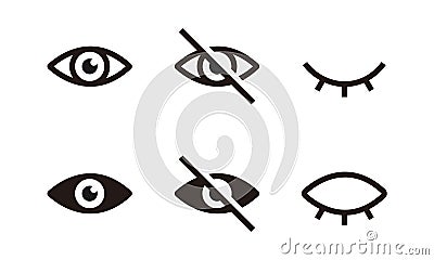 eye visible and invisible access icon collection view forbidden hidden content symbols for show and hide password Vector Illustration