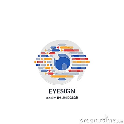 Eye vision logo sign or emblem design template. Abstract colorful morse code human eyes vector illustration Vector Illustration