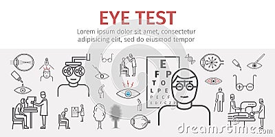 Eye vision test banner. Line icons set. Infographics. Vector signs Vector Illustration