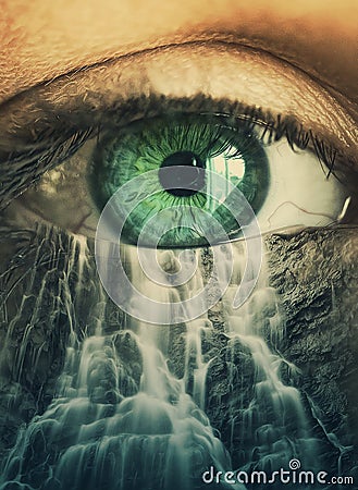 Eye and waterfall Stock Photo