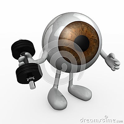 Eyeball with arms and legs does weight training Cartoon Illustration