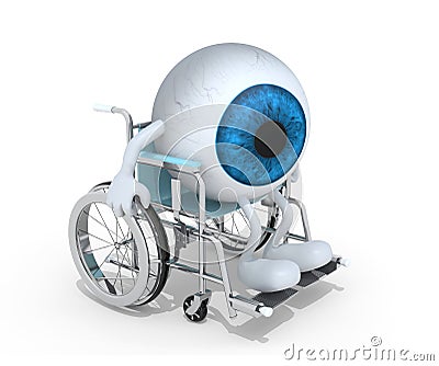 Eyeball with arms and legs on a wheelchair Cartoon Illustration