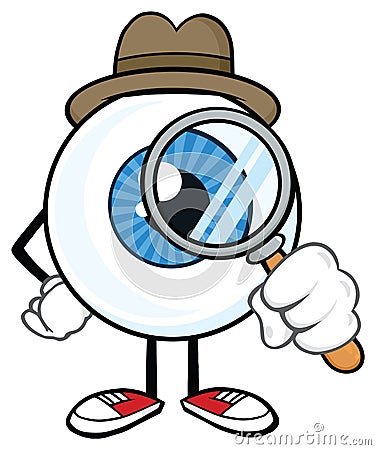 Eyeball Detective Cartoon Mascot Character Look With A Magnifying Glass Vector Illustration