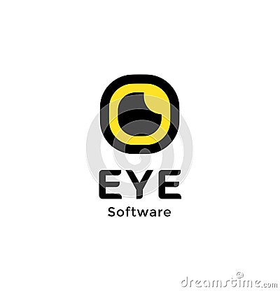 Eyeball vector icon. Yellow rectangle eye retina, photo lens abstract symbol, spy tech, vision surgery, smart camera app Vector Illustration