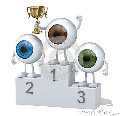 Eyeballs with winner cup on sports victory podium Stock Photo