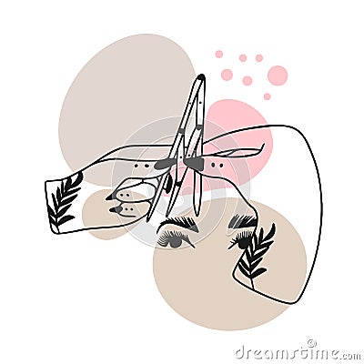 Eyebrow correction, microblading, permanent makeup, work process, doodle Vector Illustration