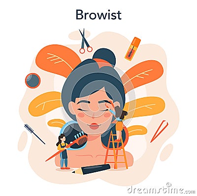 Eyebrow master and designer concept. Master making perfect Vector Illustration