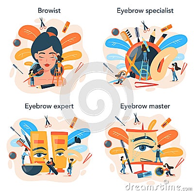 Eyebrow master and designer concept set. Master making perfect Vector Illustration