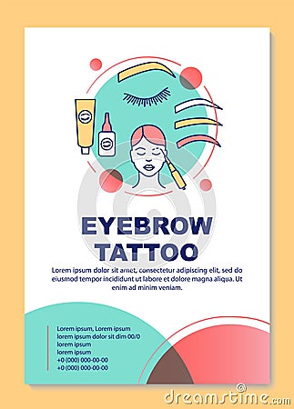Eyebrow tattoo poster template layout. Tinting products, permanent makeup. Banner, booklet, leaflet print design with Vector Illustration