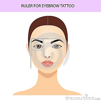 Eyebrow tattoo ruler attached to face, eyebrow guide, vector illustration Vector Illustration