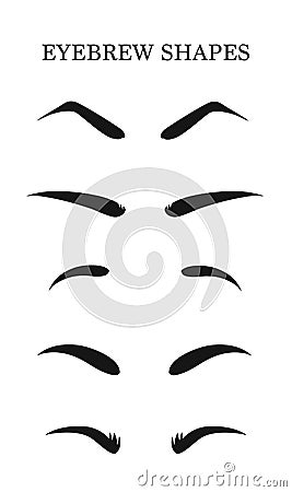 Eyebrows shapes Set. Various types of eyebrows. Makeup tips. Eyebrow shaping for women. Vector Illustration