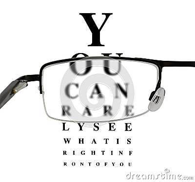 Eyeglass with humorous eyetest chart Stock Photo