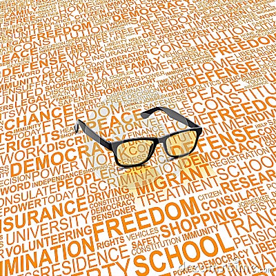 Eyeglasses with background concept wordcloud of human rights Stock Photo