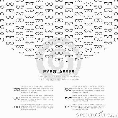Eyeglasses concept with thin line icons: sunglasses, sport glasses, rectangular, aviator, wayfarer, round, square, cat eye, oval, Vector Illustration