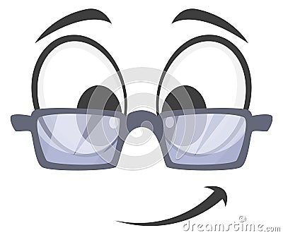 Eyeglasses face emoji. Smart clever comic character Vector Illustration