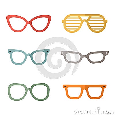 Eyeglasses flat multicolored vector set. Minimalistic design. Part one. Vector Illustration