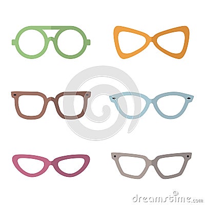 Eyeglasses flat multicolored vector set. Modern minimalistic design. Part three. Vector Illustration