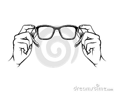 Eyeglasses icon. Oculist logo. Hand holding glasses. Vector. Vector Illustration