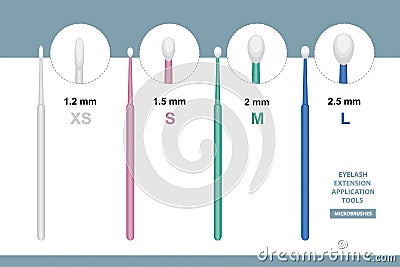 Eyelash Extension Application Tools and Supplies. Disposable Microbrushes. Eyelash Cotton Swabs. Tools for Makeup Vector Illustration