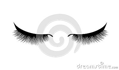 Eyelash extension. Beautiful black long eyelashes. Closed eye . False beauty cilia. Mascara natural effect. Professional Vector Illustration