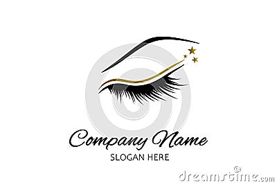 Eyelash extension logo. Tinted makeup. Illustration in modern style. Stock Photo