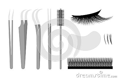 Eyelash extension. Set Professional tools tweezers Vector Illustration