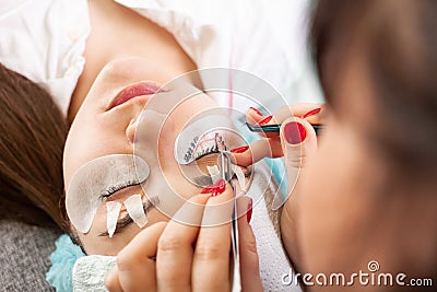 Eyelash extensions in a beauty salon Stock Photo