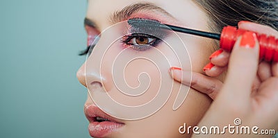 Eyelash removal procedure clos-up. Woman with long lashes in a beauty salon. Close up, macro Advertisement, magazine Stock Photo